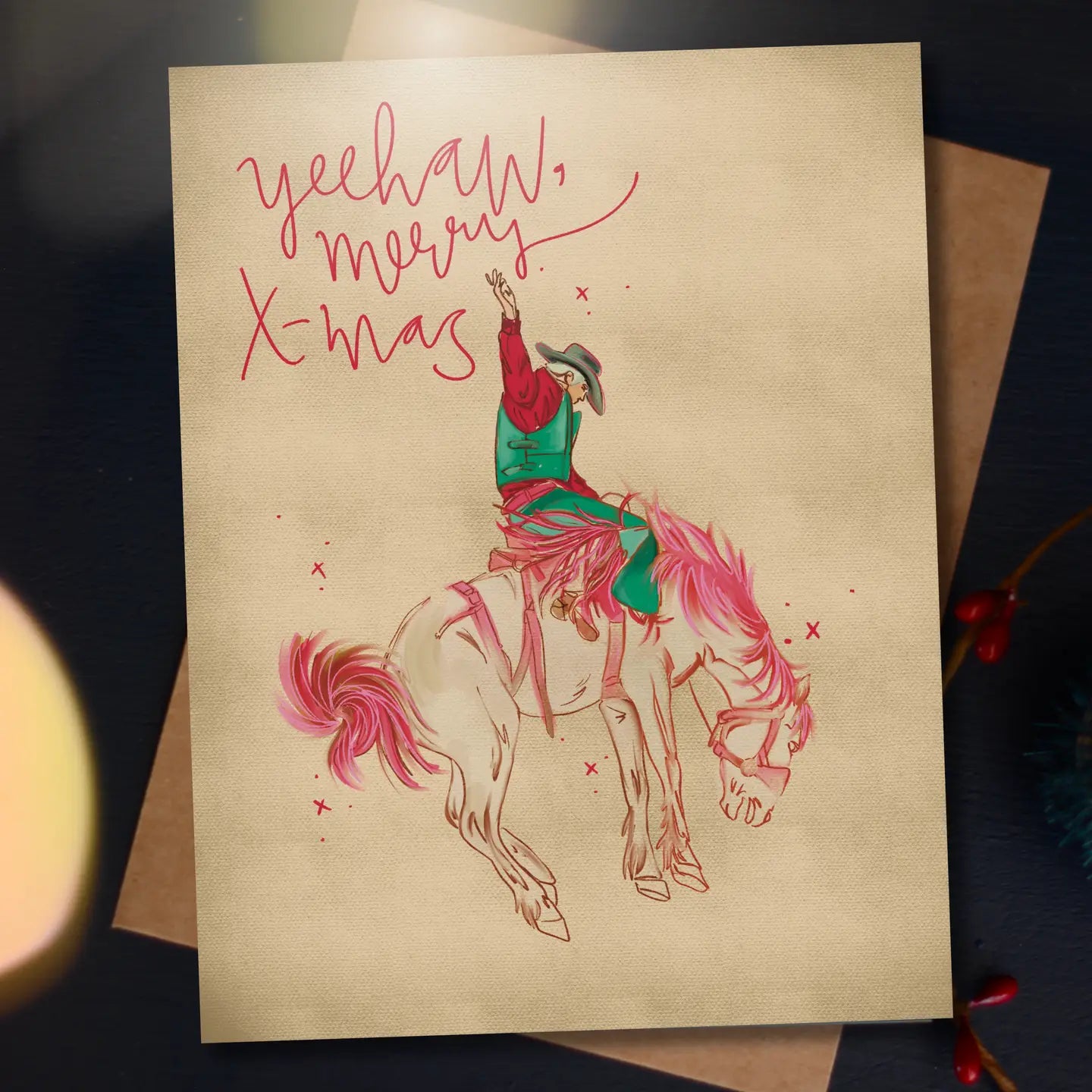 Yeehaw Bucking Bronco Christmas Card