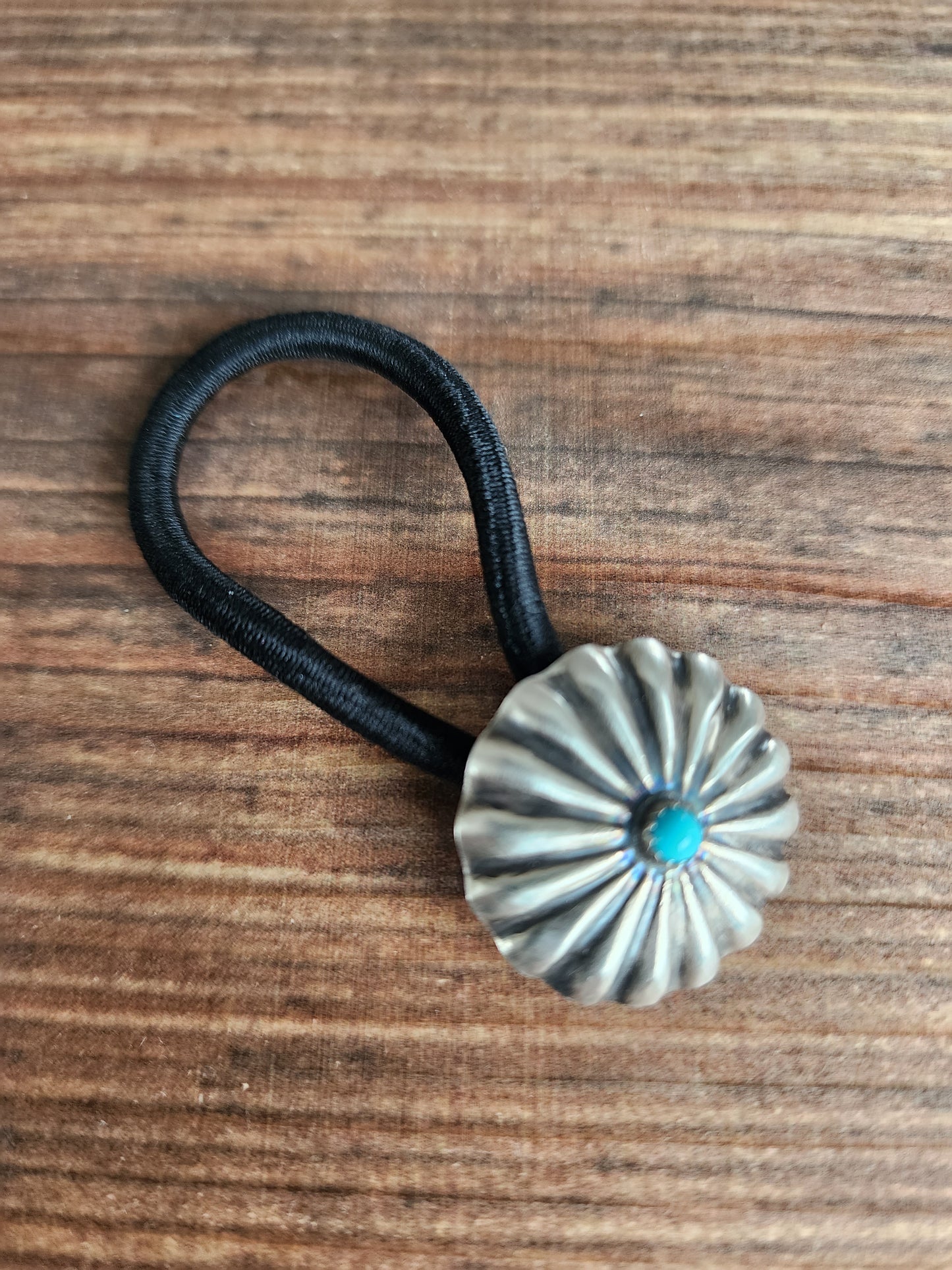 Sterling Silver Round Concho Turquoise Accent Hair Tie