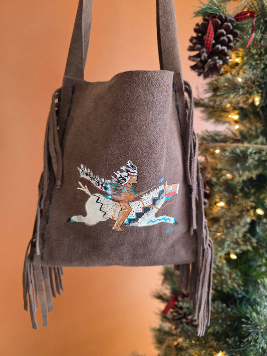 Hand Painted Fringe Leather Bag by Roslan Fitchner