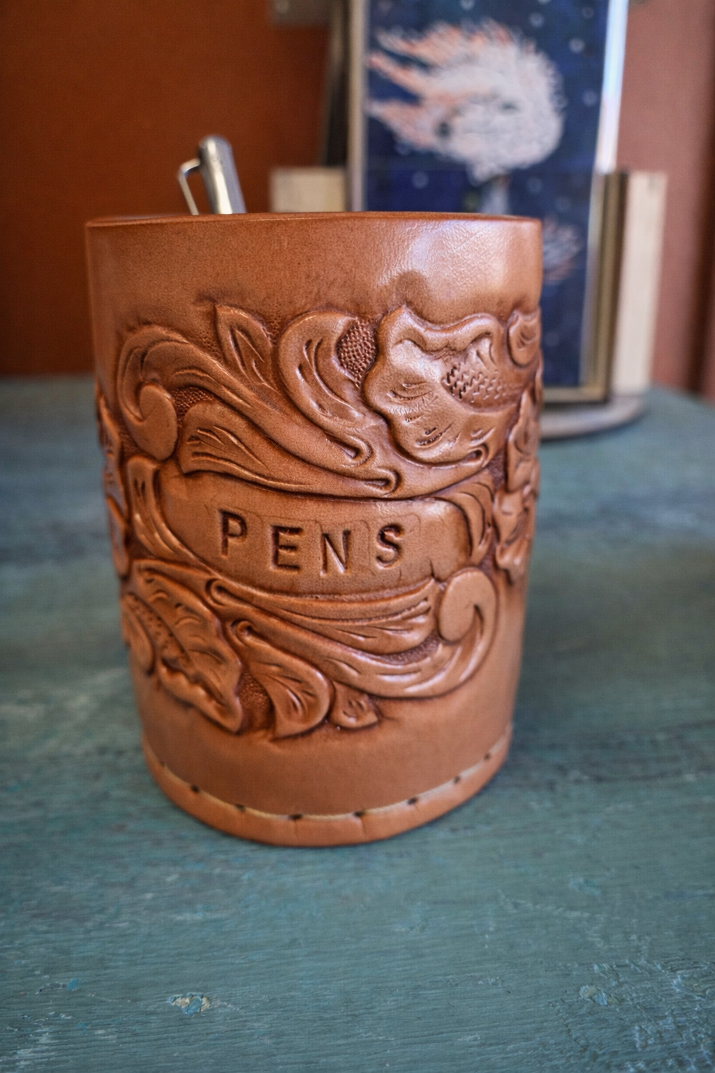 Tooled Leather Pen / Pencil Holder