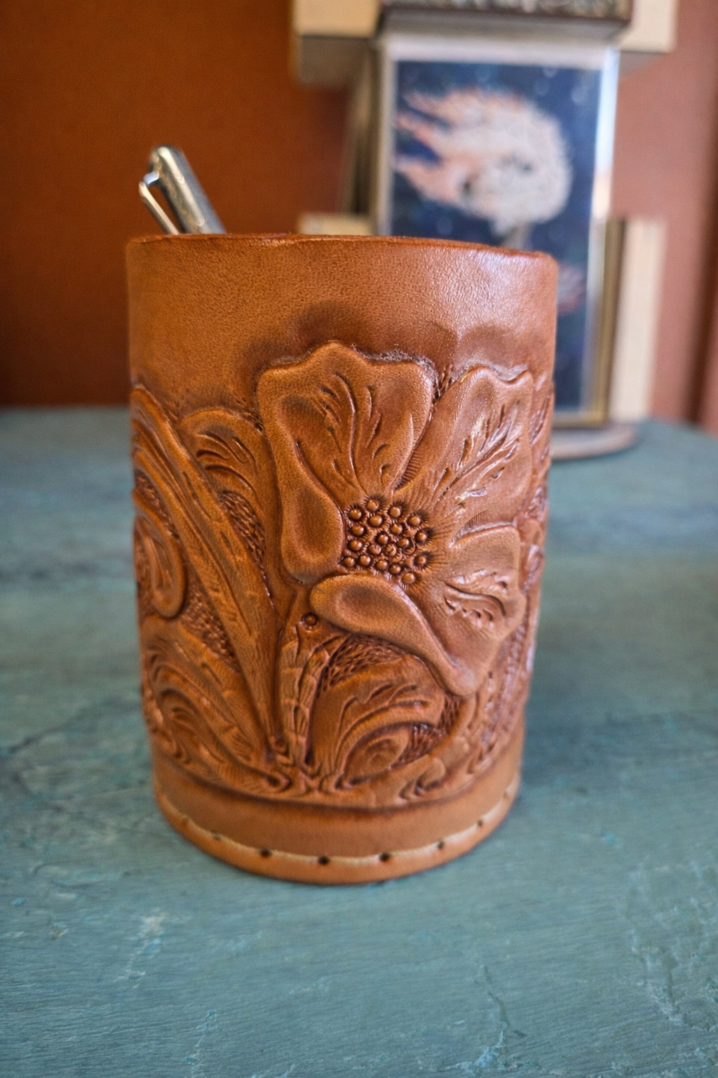 Tooled Leather Pen / Pencil Holder