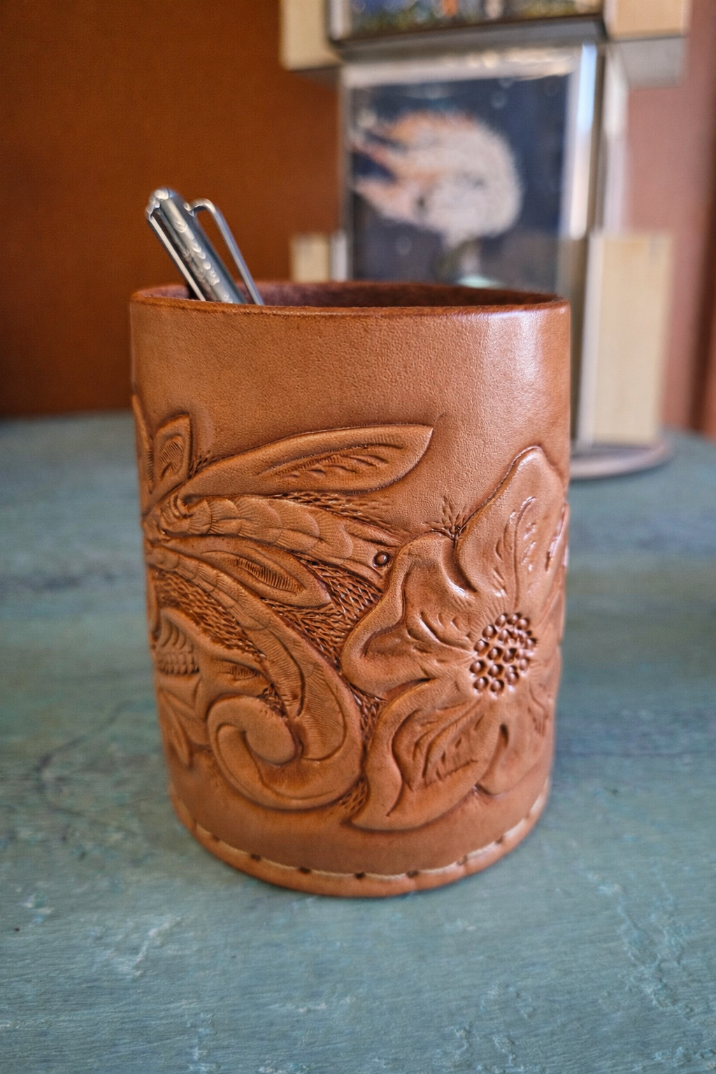 Tooled Leather Pen / Pencil Holder