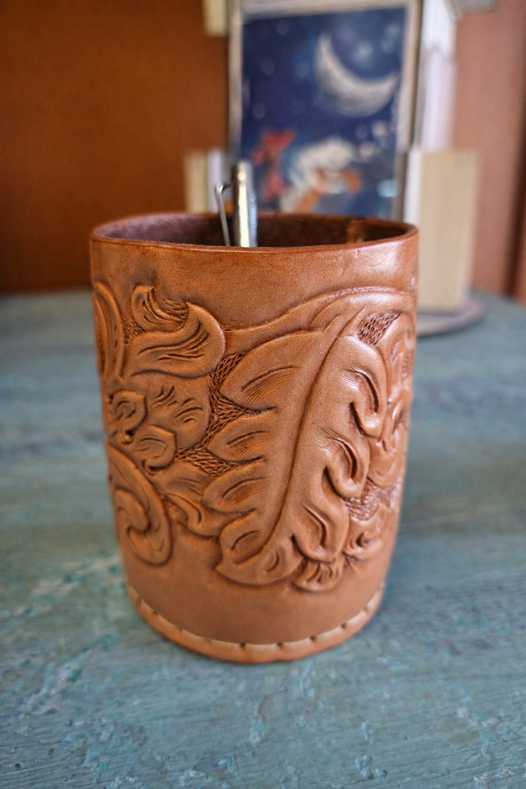 Tooled Leather Pen / Pencil Holder