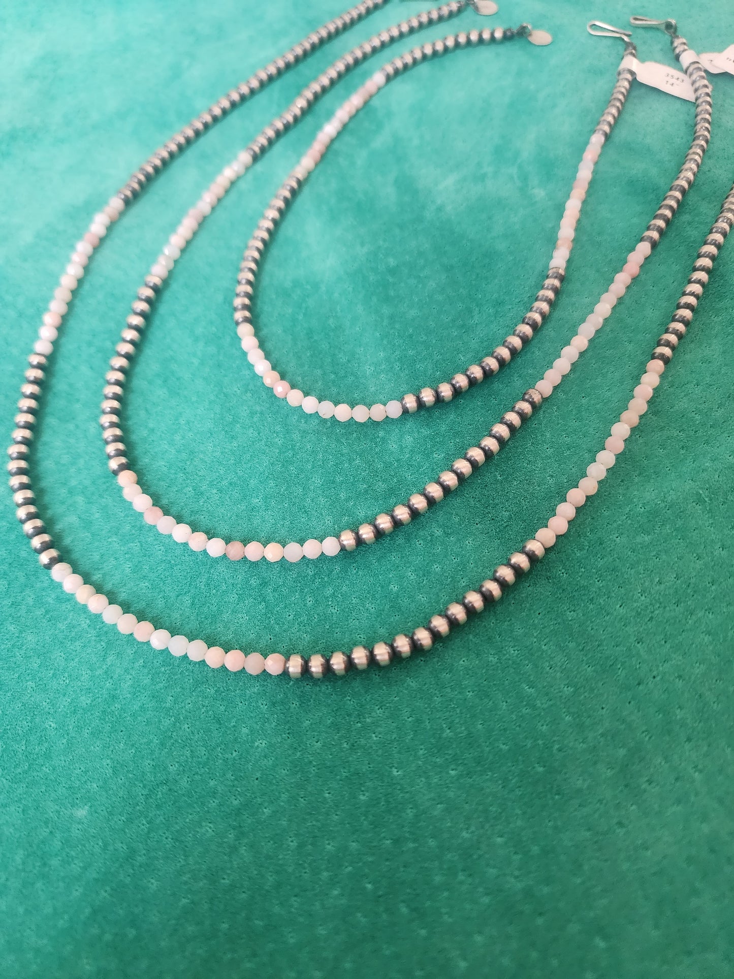 4mm Sterling Silver Beads w/Pink Peruivan Opal Accent