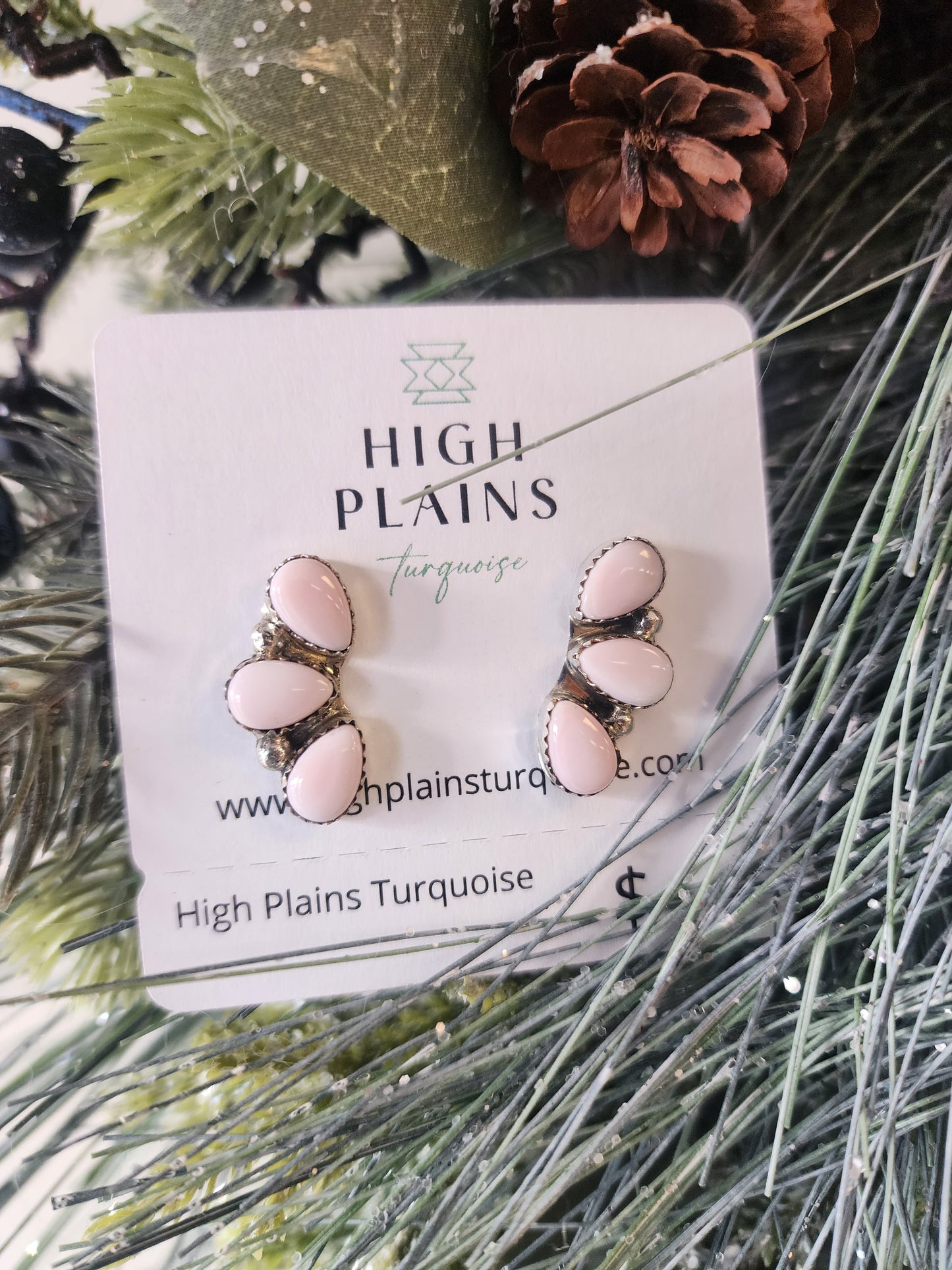 Pink Conch 3-Stone Post Back Earrings