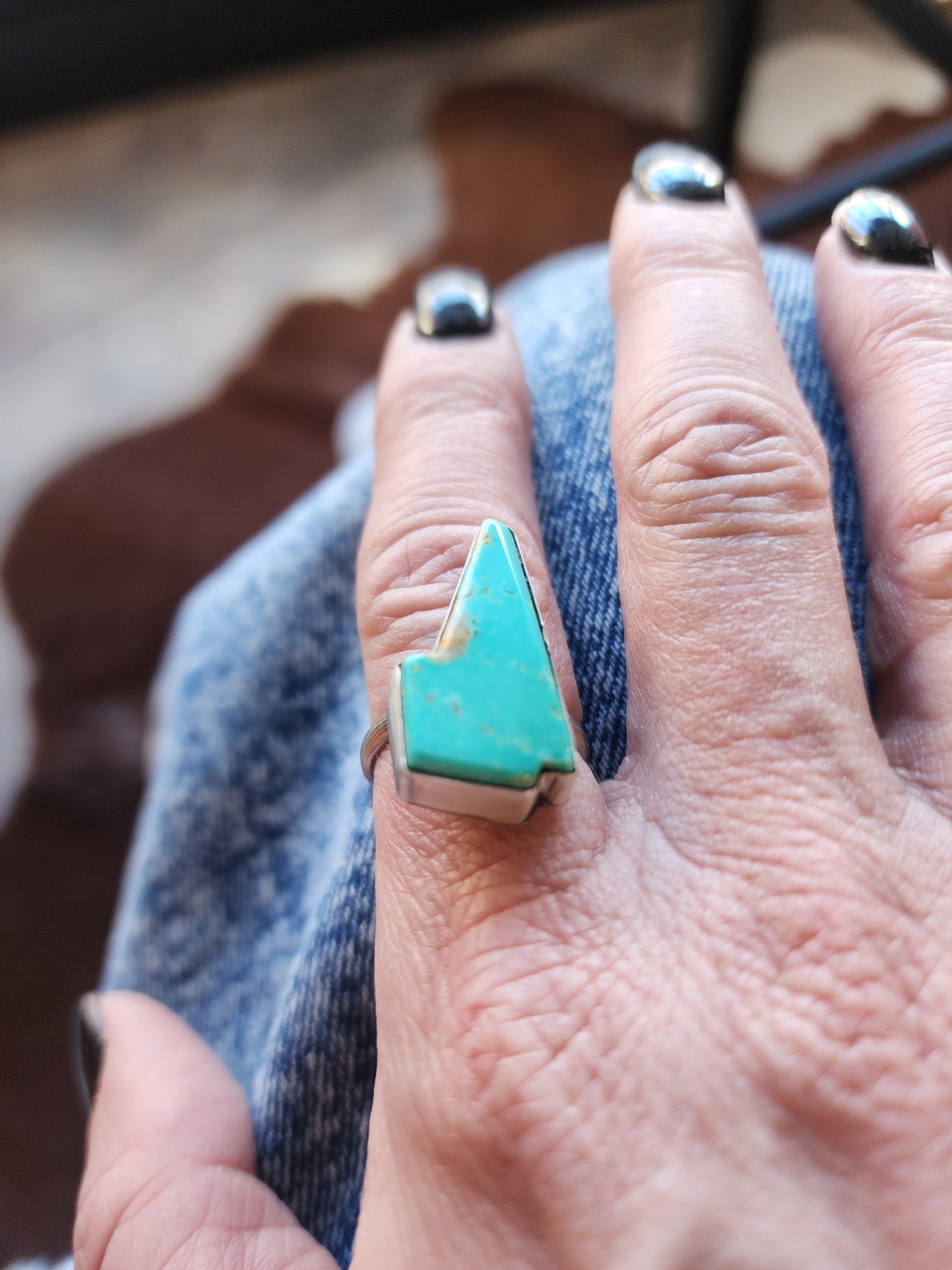 Turquoise Lightning Bolt Ring - Adjustable