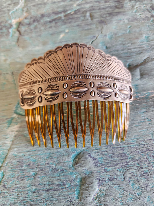 Eugene Charley Sterling Silver Concho Hair Comb