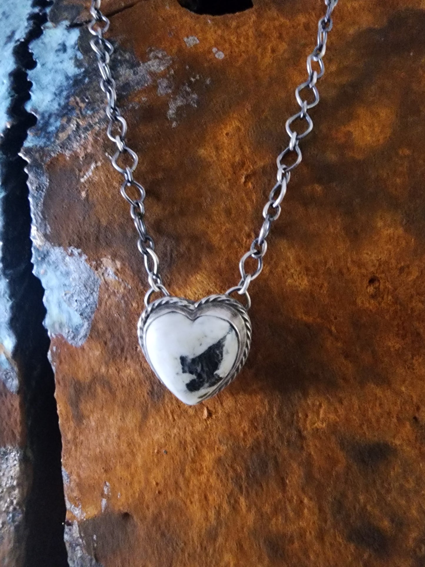 Petite White Buffalo Heart Necklace - 18"