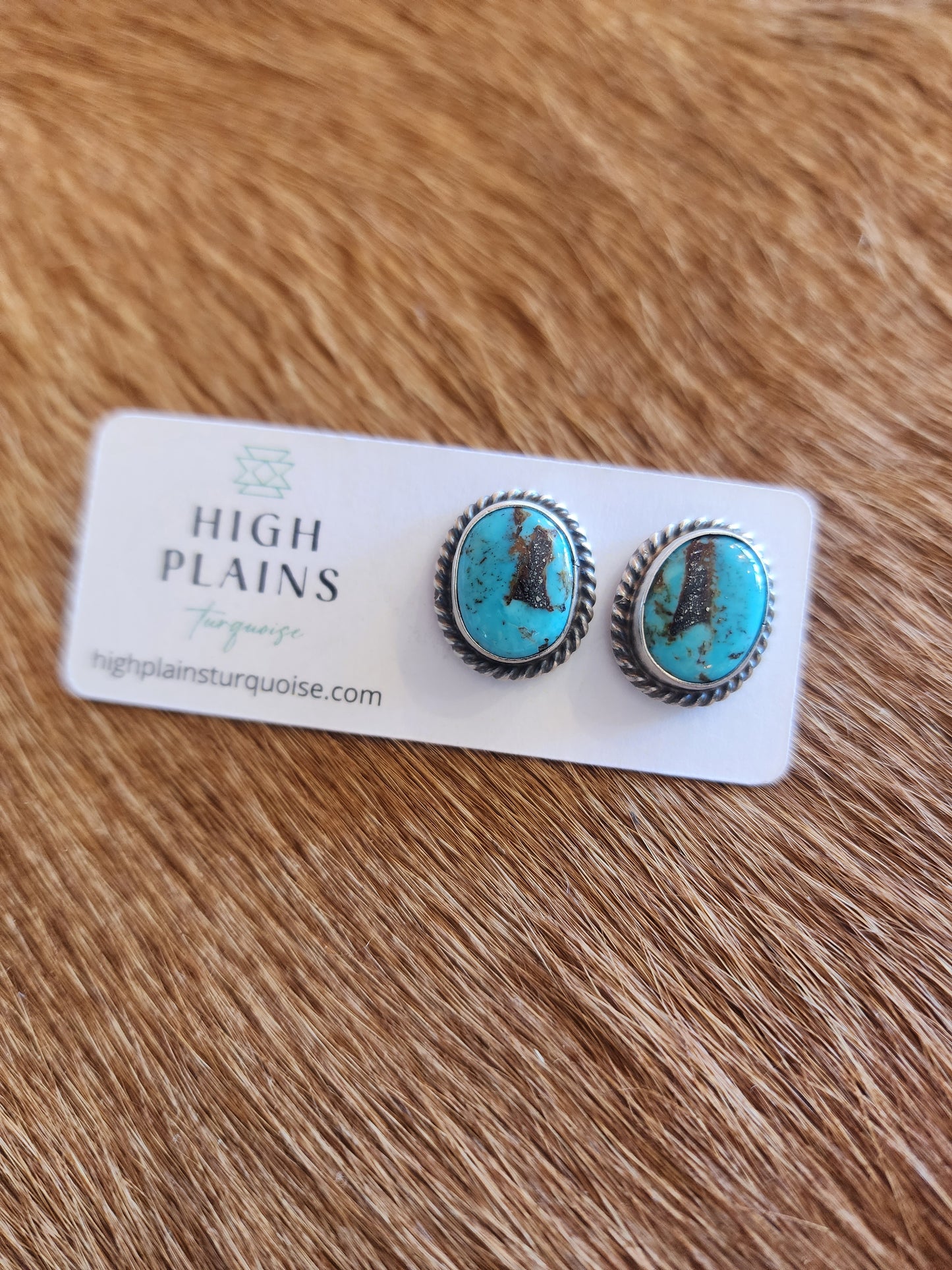 Kingman Turquoise Stud Earrings w/Sterling Silver Rope accent