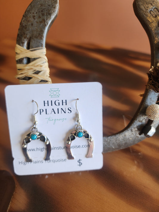 Sandra Parkett Sterling Silver Horseshoe Earrings w/Kingman Turquoise accent