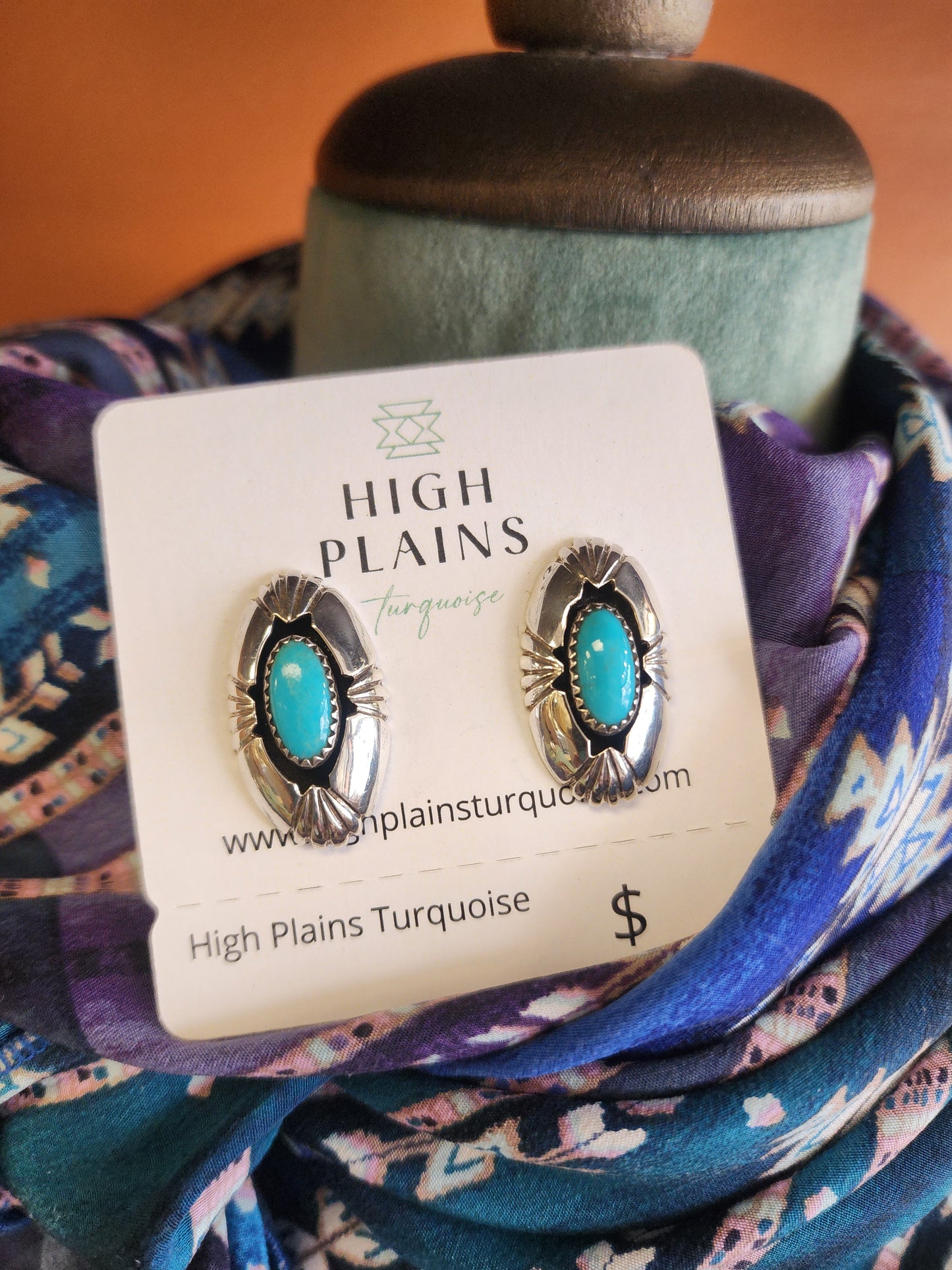 Sterling Silver Turquoise Shadowbox Post Back Earrings