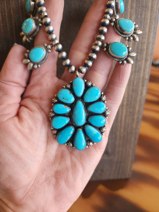 Kingman Turquoise Squash Style Necklace