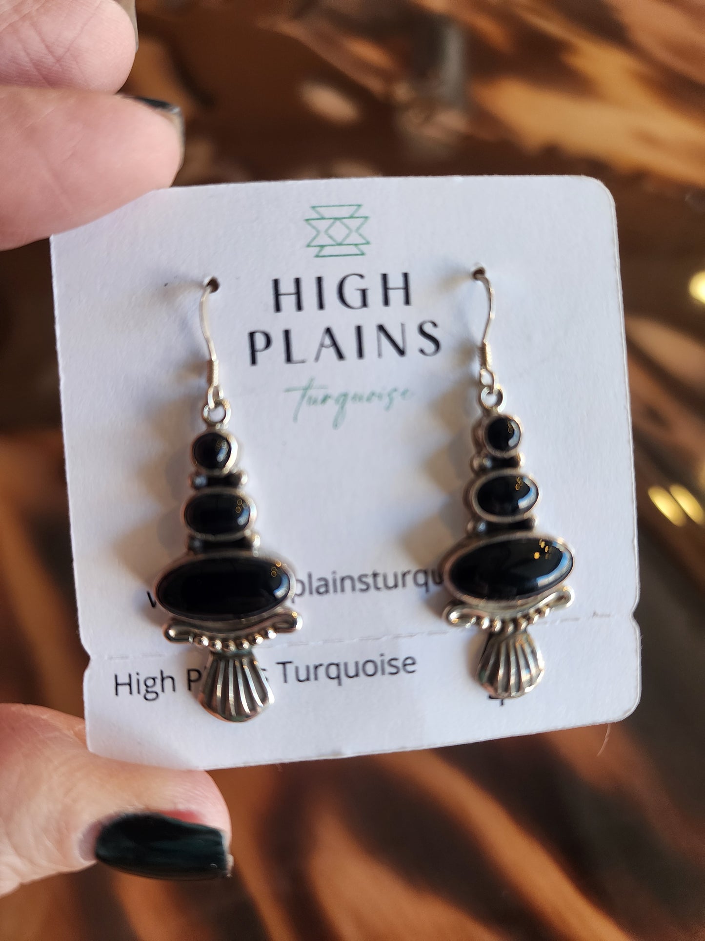 Black Onyx Triple Stone Earrings