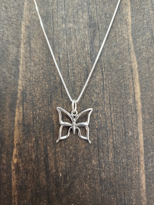 Sterling Silver Butterfly Pendant Necklace - 18"