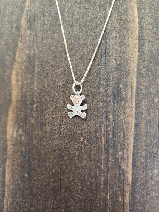 Sterling Silver Teddy Bear Pendant Necklace - 15"