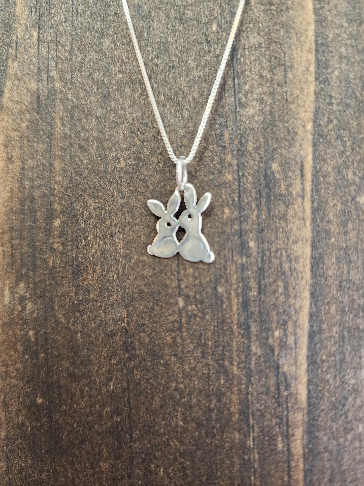 Sterling Silver Bunnies Pendant Necklace - 15"