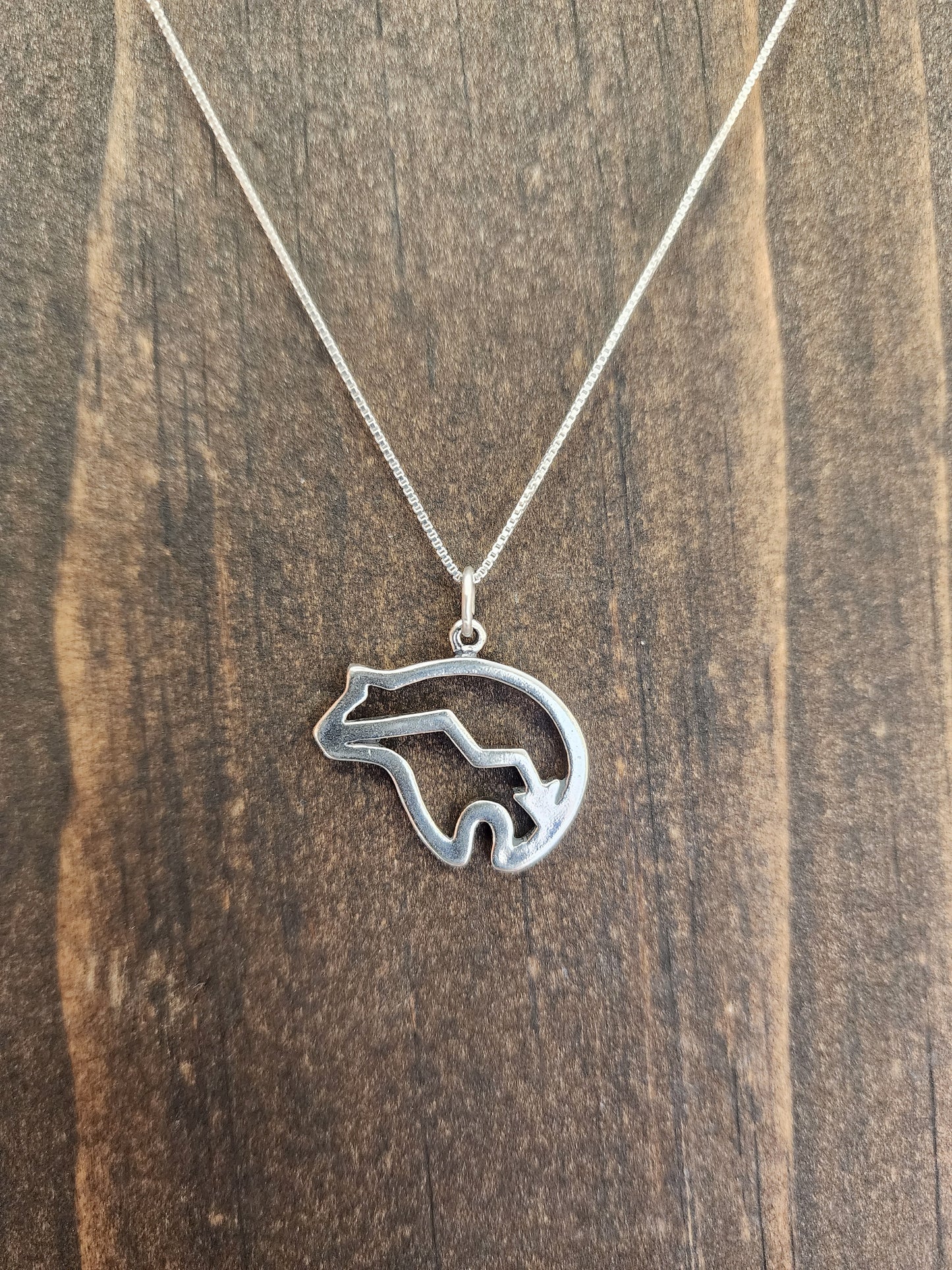 Sterling Silver Heartline Bear Necklace