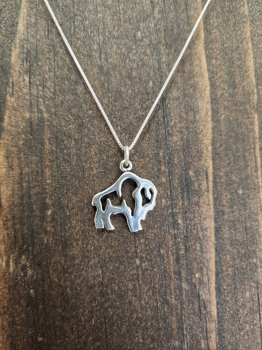 Sterling Silver Buffalo Pendant Necklace - 18"