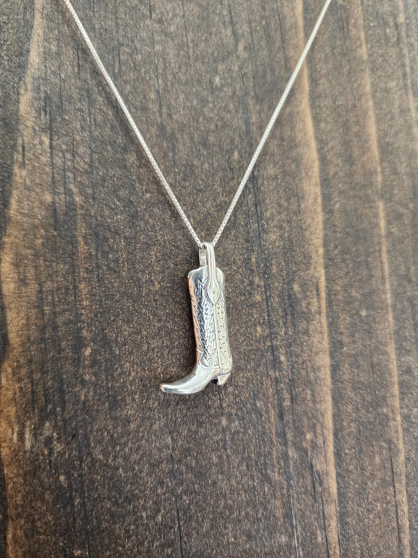 Sterling Silver Cowboy Boot Pendant Necklace - 18"