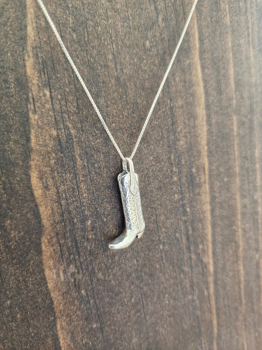 Sterling Silver Cowboy Boot Pendant Necklace - 18"