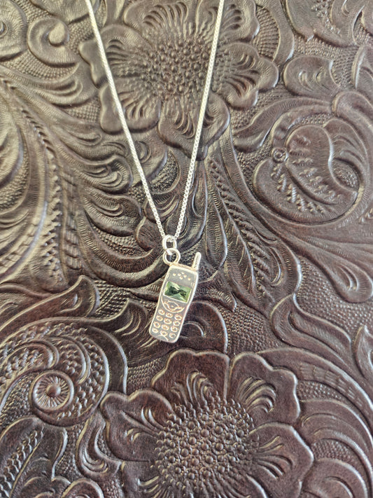 Sterling Silver Cell Phone Pendant Necklace - 18"