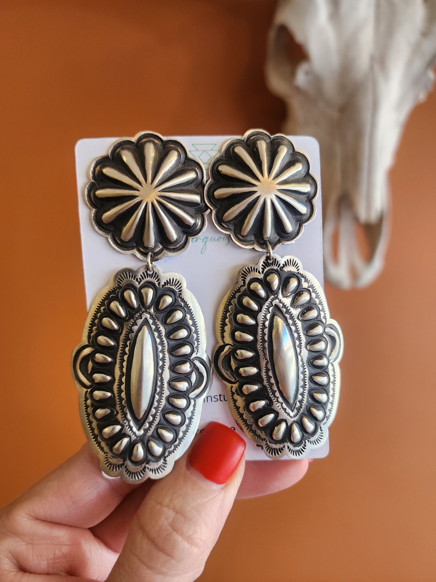 Tahe Sterling Silver Long Concho Earrings