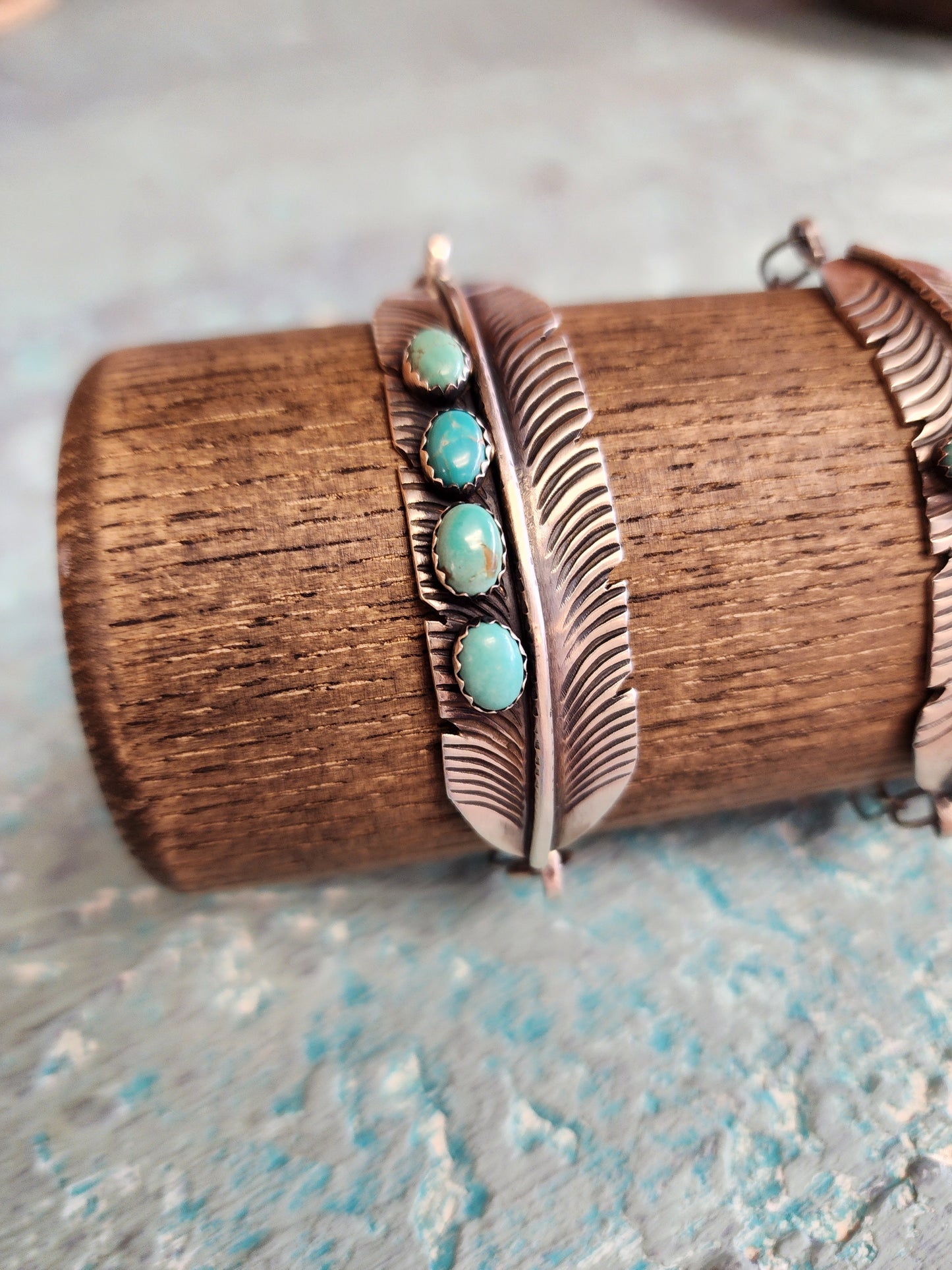 Sterling Silver Feather Cuff w/Single Row Turquoise accent