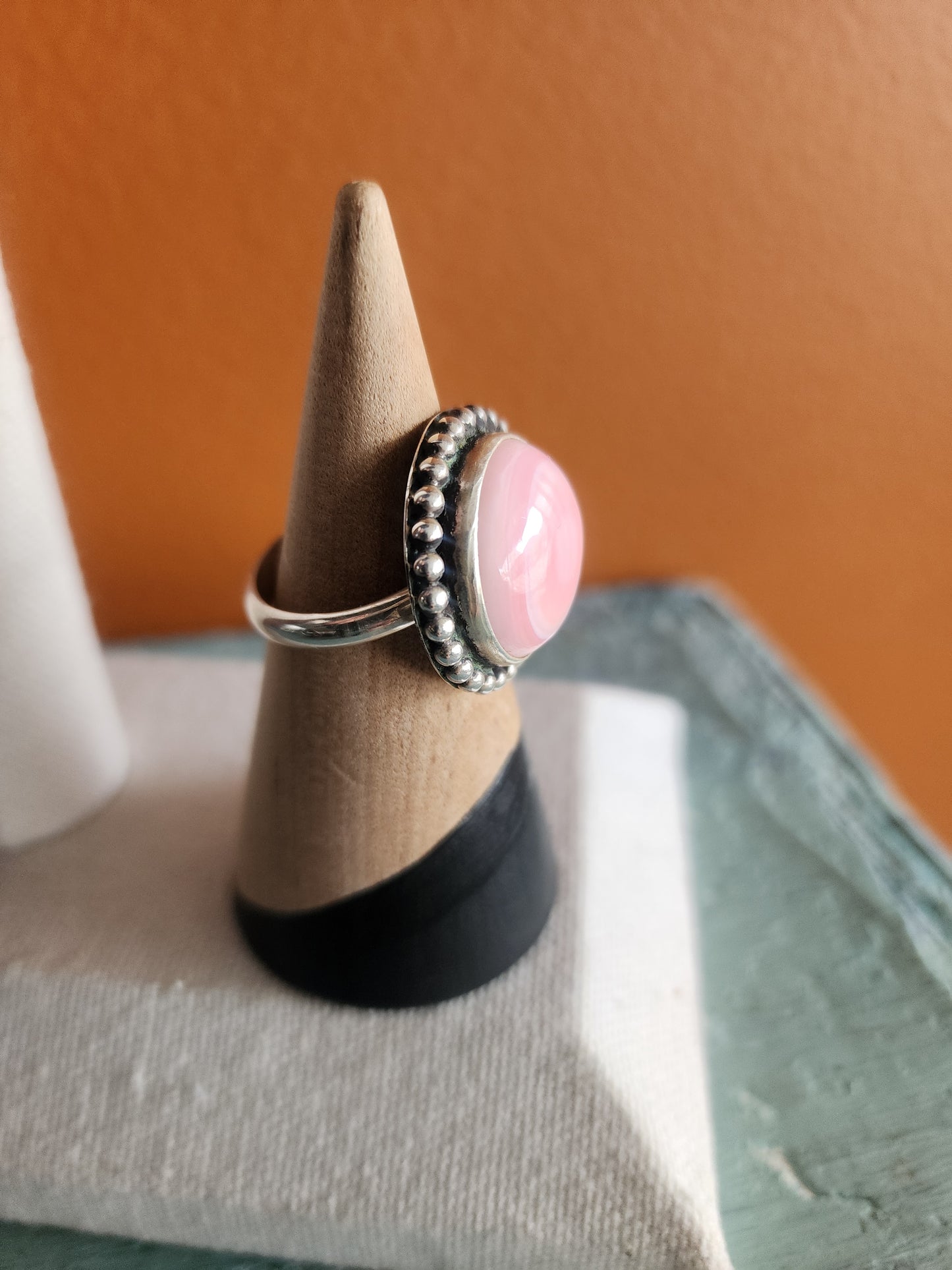 Pink Conch Round Stone Ring (10.5)