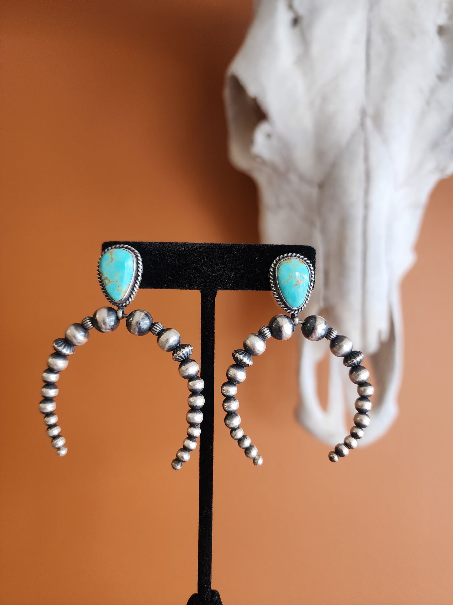 Lyle Piaso Silver Bead Naja Earrings w/Kingman Turquoise