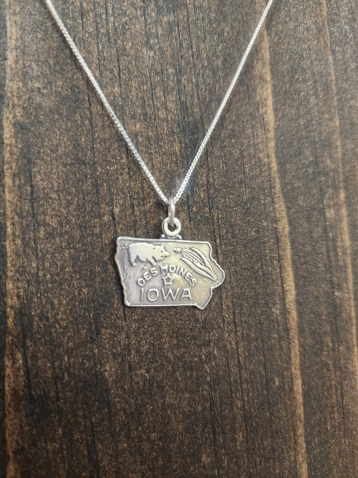 Sterling Silver Iowa State Pendant Necklace - 18"