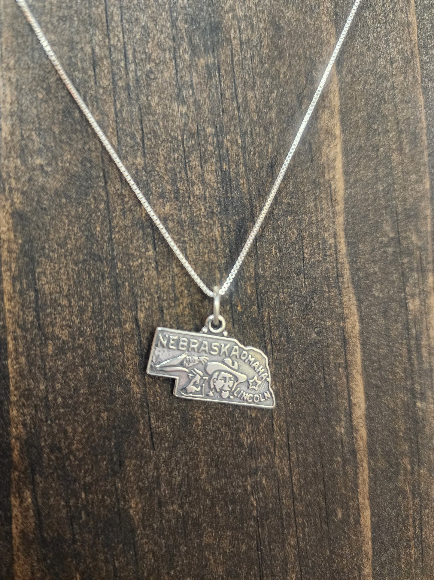 Sterling Silver Nebraska State Pendant Necklace - 18"