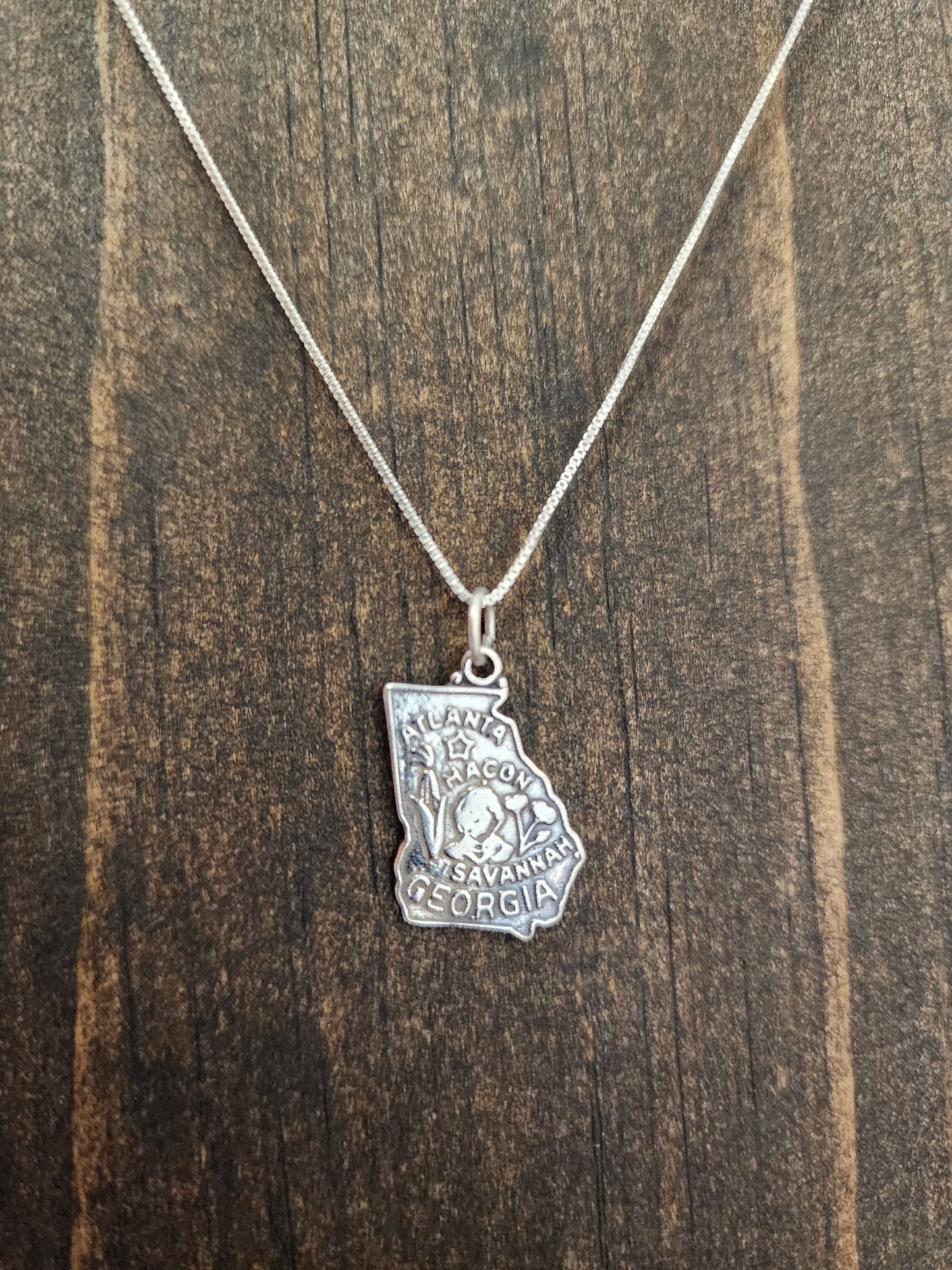 Sterling Silver Georgia State Pendant Necklace - 18"