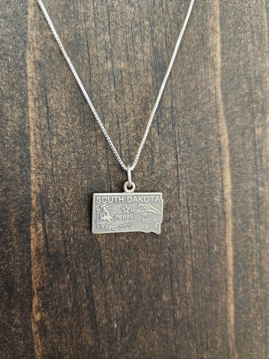 Sterling Silver South Dakota State Pendant Necklace - 18"