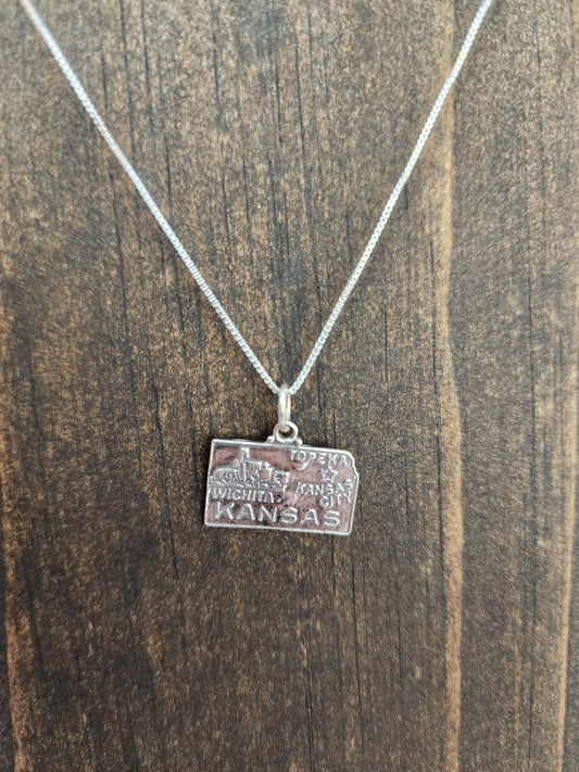 Sterling Silver Kansas State Pendant Necklace - 18"