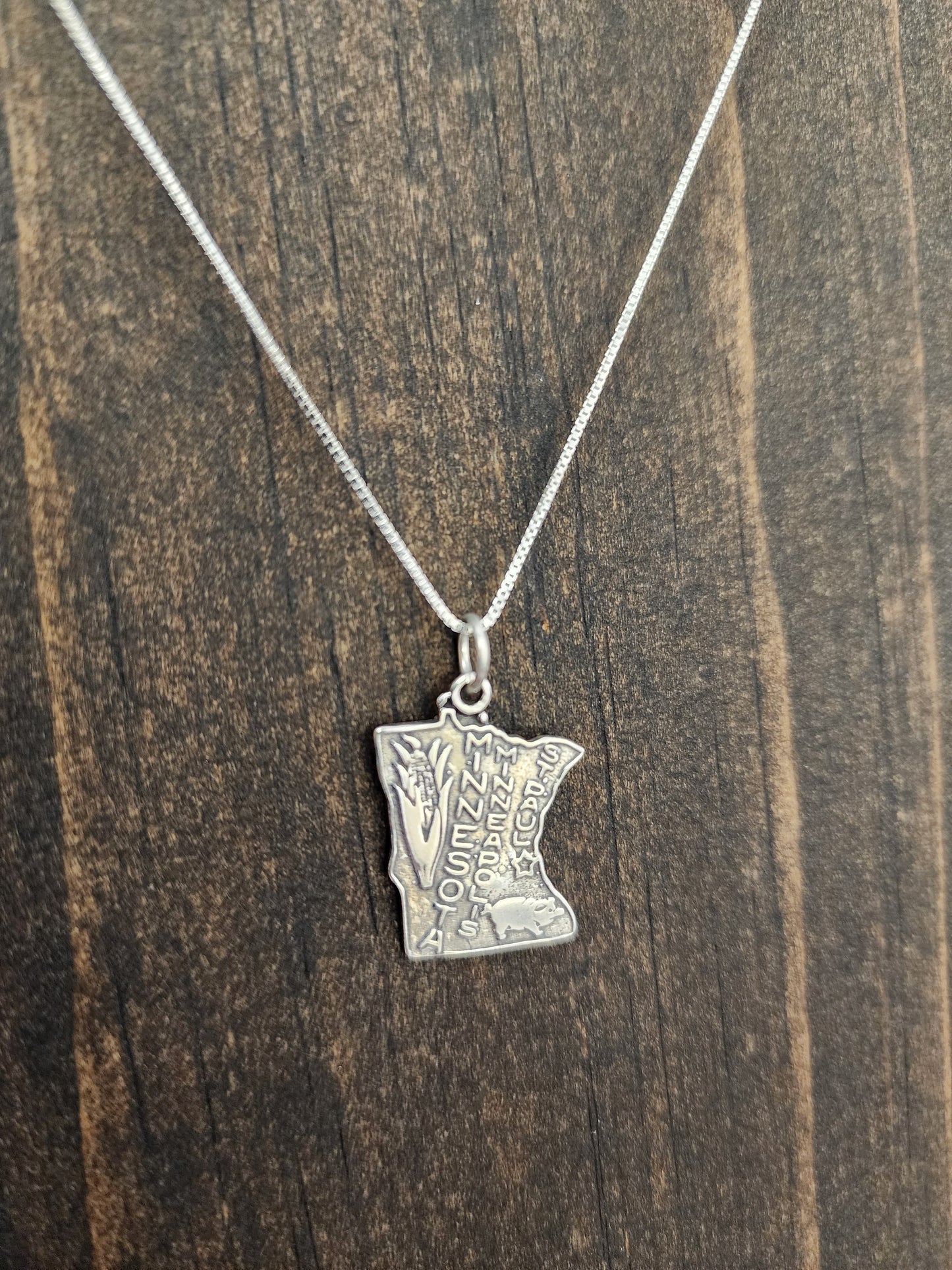 Sterling Silver Minnesota State Pendant Necklace - 18"