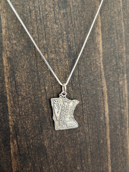 Sterling Silver Minnesota State Pendant Necklace - 18"