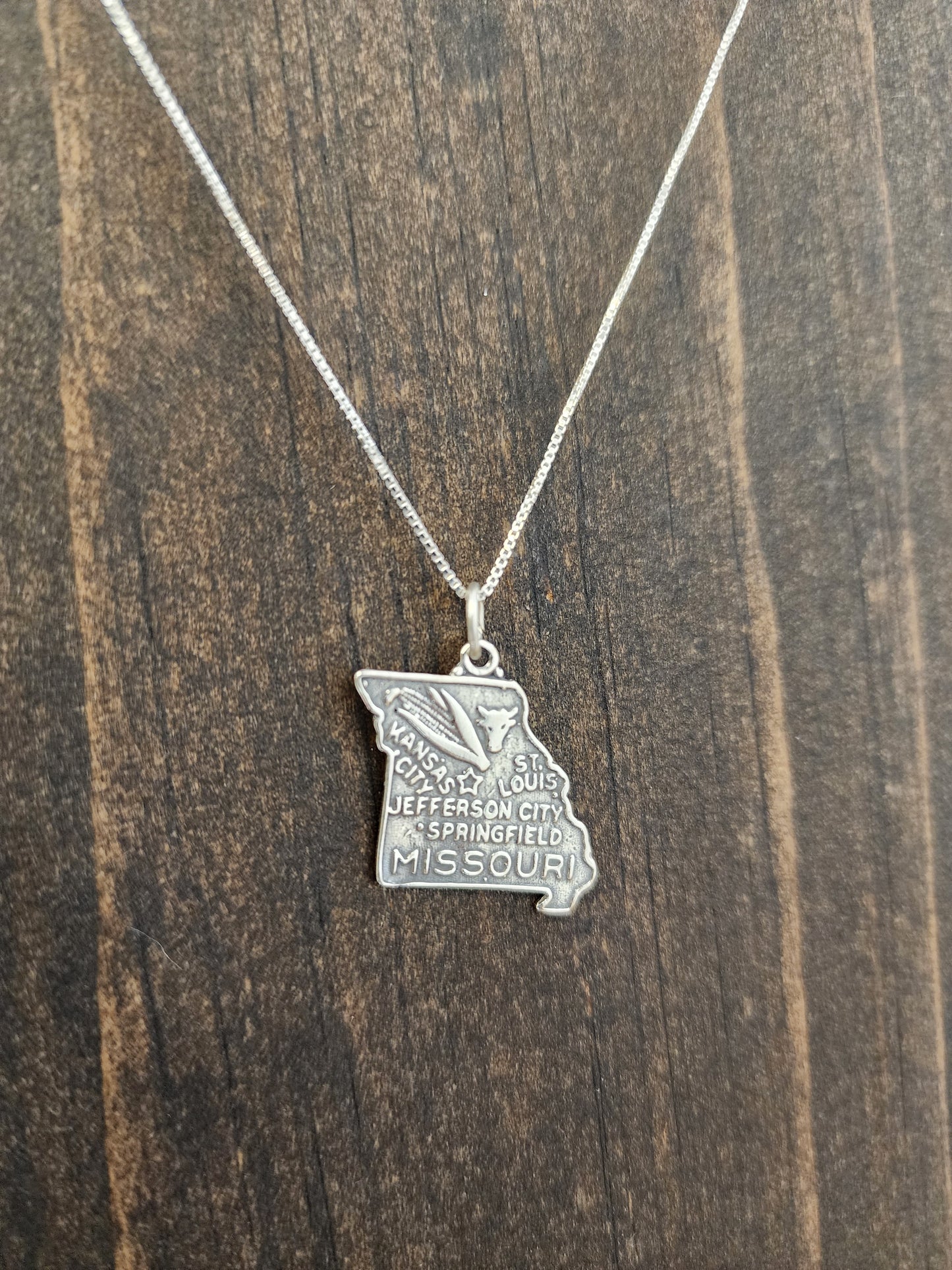 Sterling Silver Missouri State Pendant Necklace - 18"