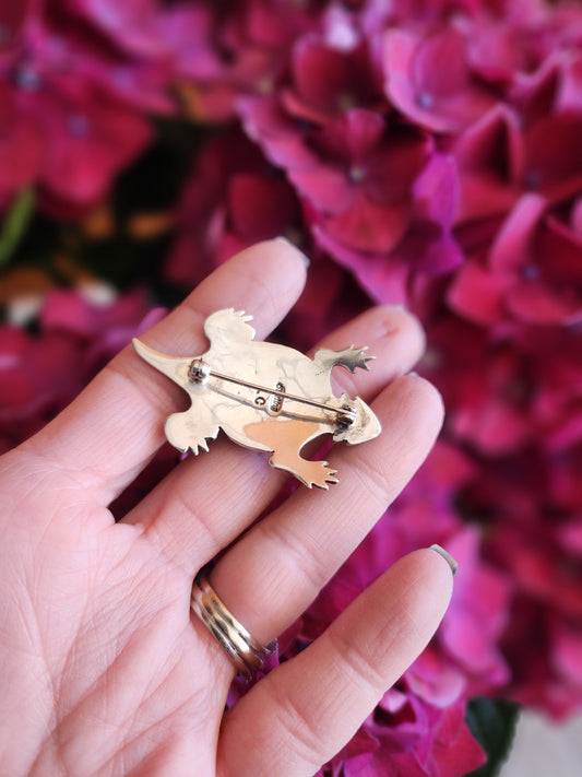 Sterling Silver Natural Pink Coral Horned Toad Pin