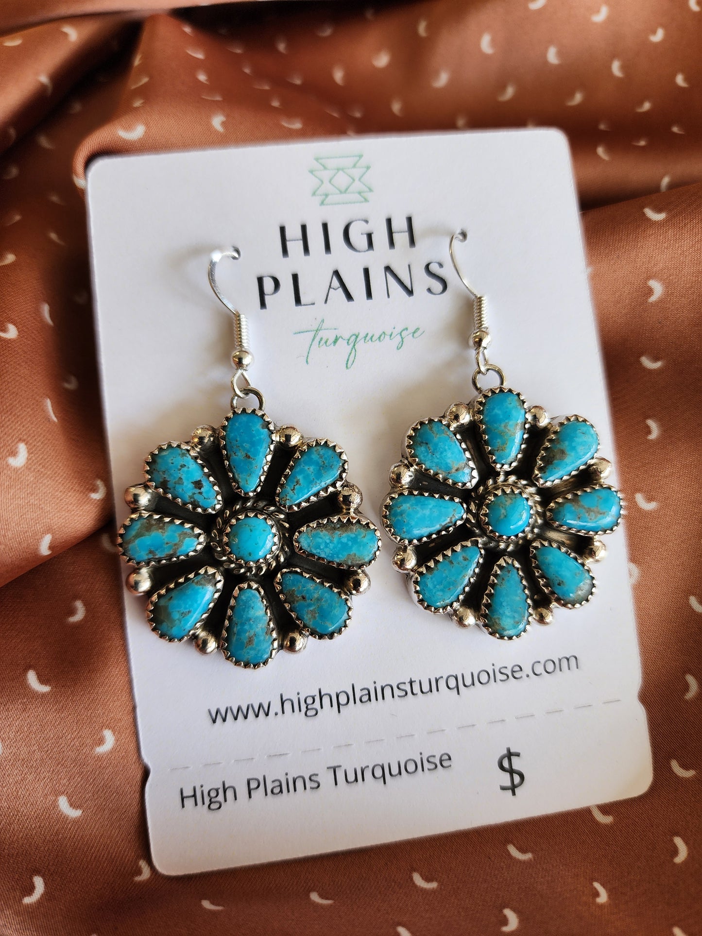 Navajo Kingman Turquoise Cluster Earrings