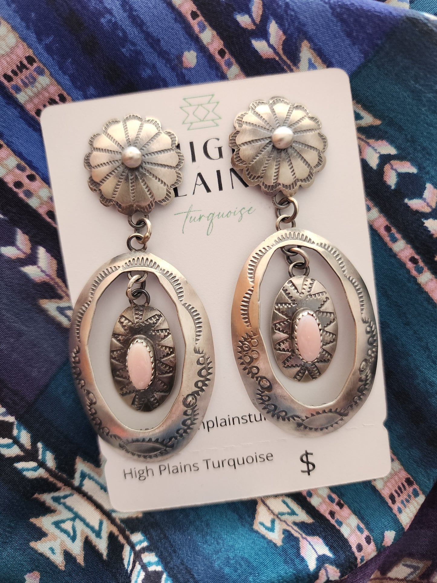 Stamped Sterling Pink Conch Statement Earrings