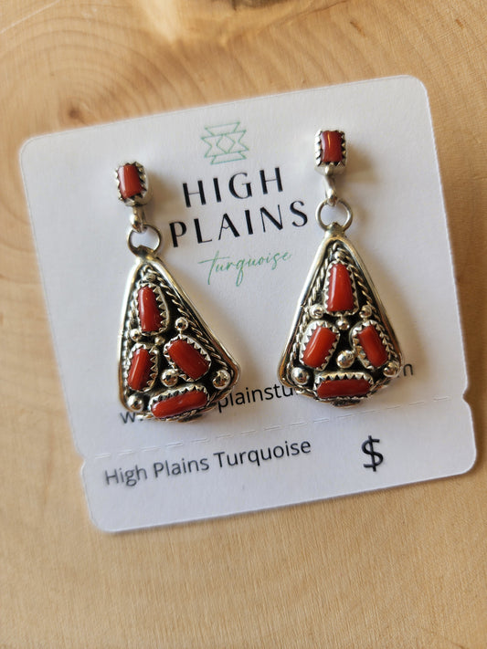 Navajo Coral Curved Post Back Earrings