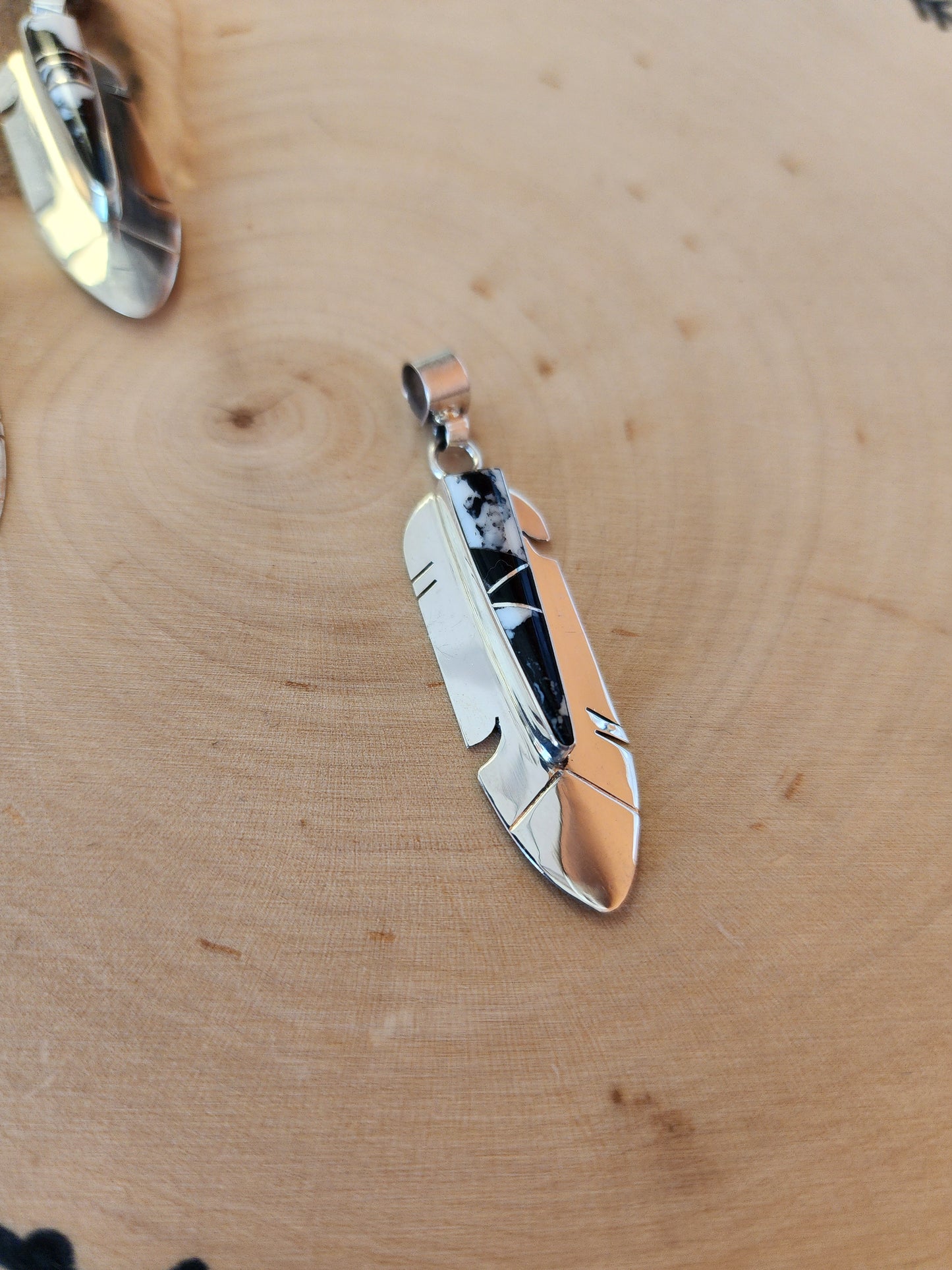 White Buffalo Inlay Feather Pendant Necklace - 18"