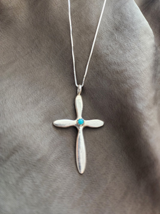 Alice Skeets Sterling Silver Cross Necklace w/Turquoise accent - 18"