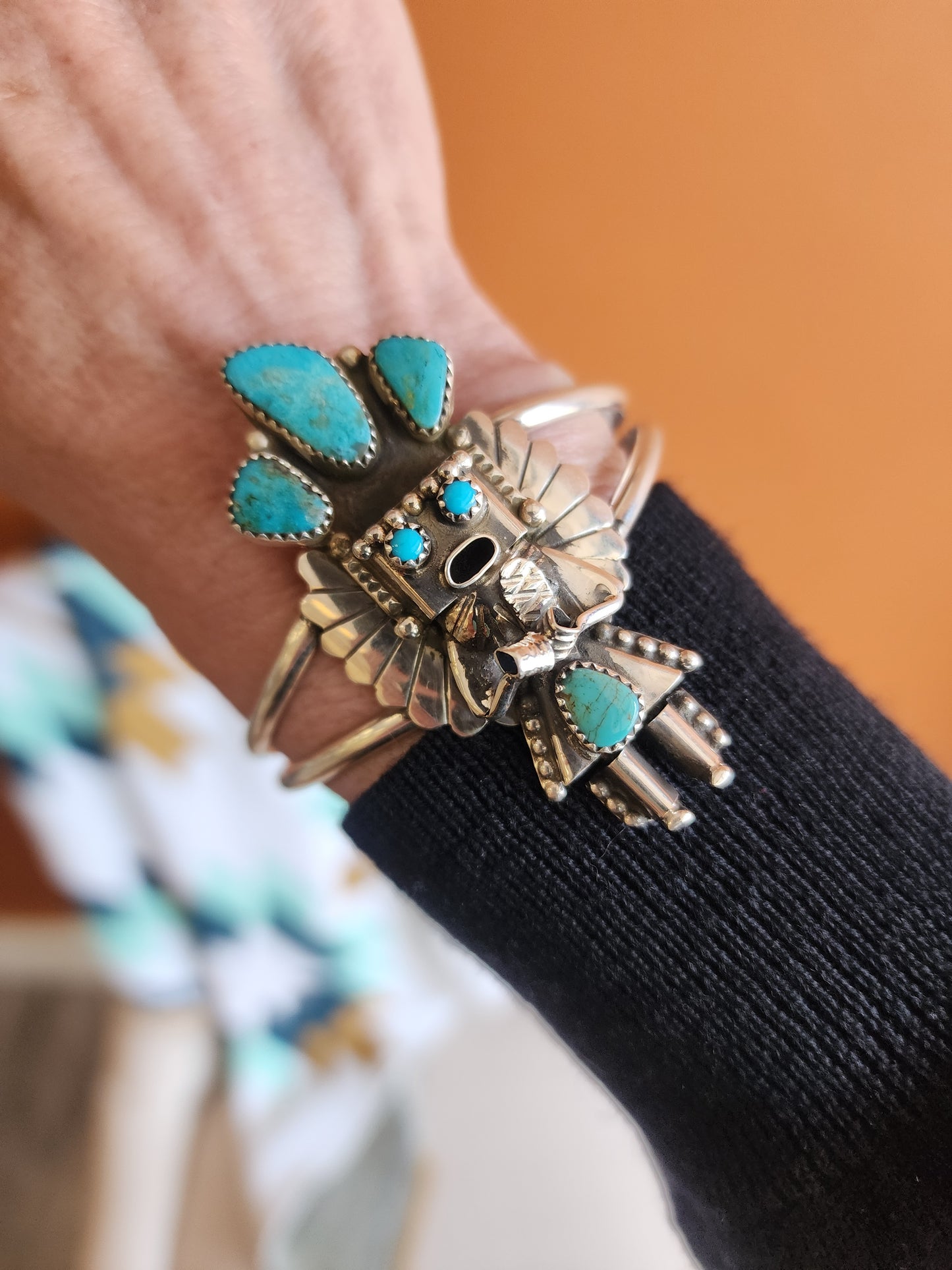 Navajo Kingman Turquoise Kachina Cuff Bracelet