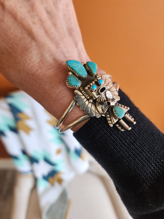 Navajo Kingman Turquoise Kachina Cuff Bracelet