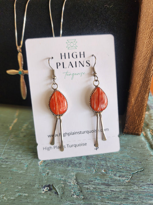 Spiny Oyster Teardrop Earrings w/Sterling Tassel accents