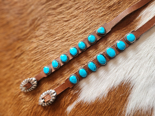 7-Stone Kingman Turquoise Leather Wrap Bracelet