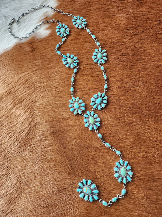 Shelia Becenti Tyrone Turquoise Multi-Cluster Statement Lariat