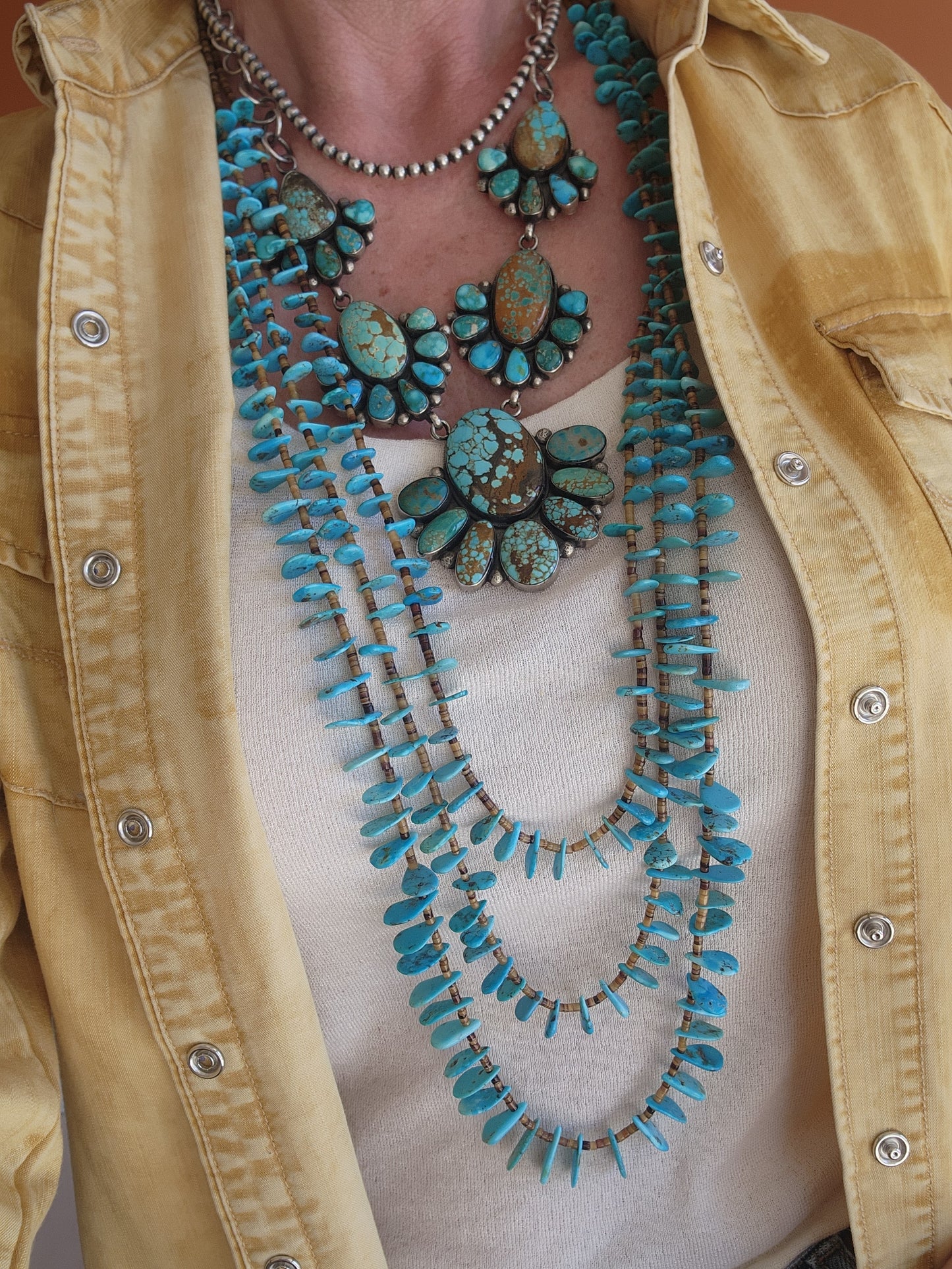 3-Strand Hand Strung Turquoise Tab Necklace