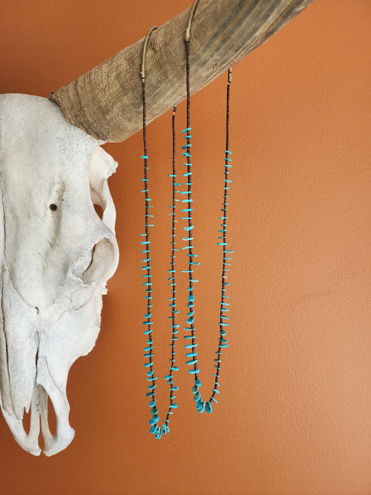 Single Strand Hand Strung Turquoise Tab Necklace